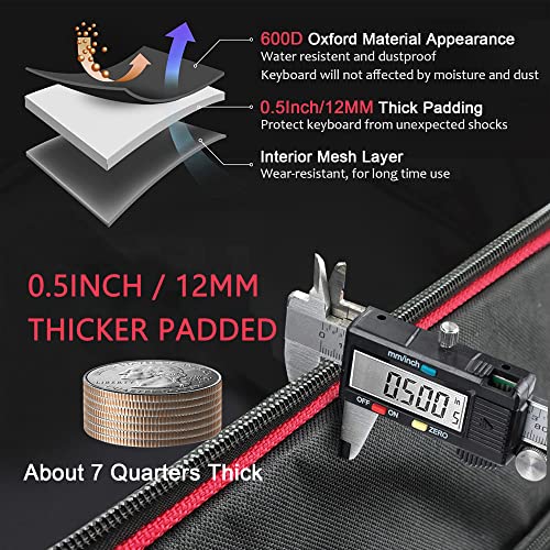 Ruibo 61 Key Keyboard Gig Bag Case,Portable Durable Keyboard Piano Waterproof 600D Oxford Cloth with 10mm Cotton Padded Case Gig Bag 40"x16"x6" / Black+Red