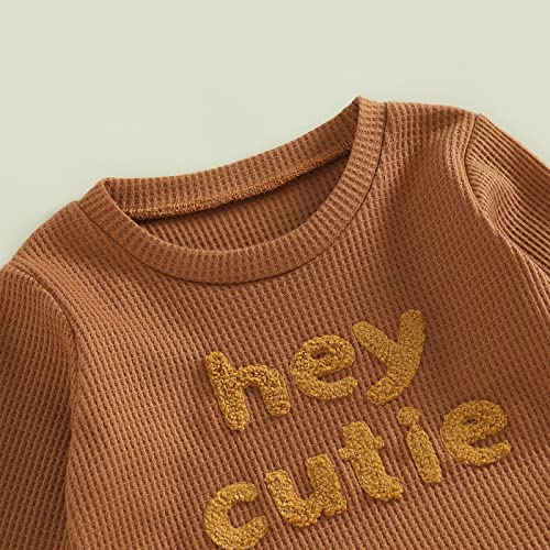 Toddler Baby Girl Boy Fall Winter Waffle Outfit Set Letter Printed Long Sleeve Sweatshirt Tops + Pants (Merry and Bright, 12-18 Months)