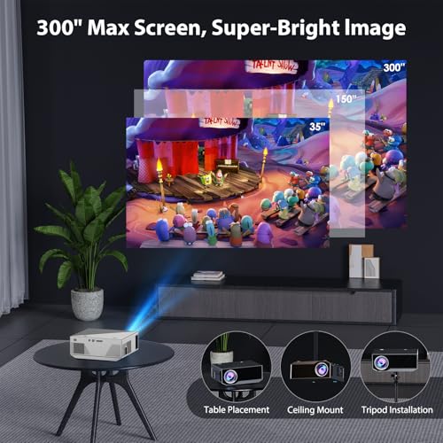 Projector with Wifi and Bluetooth, Native 1080P 18000 Lumens Mini Projector, Portable Projector Video Projector Compatible with iOS/Android/TV Stick/PS4/HDMI/PPT/USB(White)