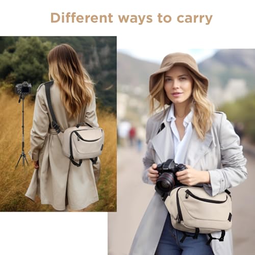 TAAOKA Camera Sling Bag,Waterproof Camera Case with Tripod Holder,DSLR/SLR/Mirrorless Camera Bags Crossbody for photographers-Beige