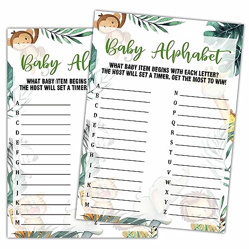 Qoamp Woodland Baby Bingo Baby Shower Games, 25 Safari Animals Gender Neutral Cards, Gender Reveal Party Game Set for Women, Men-A50