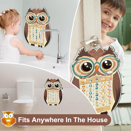 Potty Training Chart for Toddlers Boys and Girls, Large Owl Potty Chart with 37 Magnetic Stickers for Kids, Cute Reusable Potty Training Reward Chart with 3 Instruction Steps and Crown, Marker