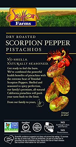 Setton Farms Pistachios, Scorpion Pepper Extreme Flavor, Naturally Seasoned, Dry Roasted No Shell, Non-GMO Project Verified, Gluten Free, Vegan, Kosher, 5 Oz