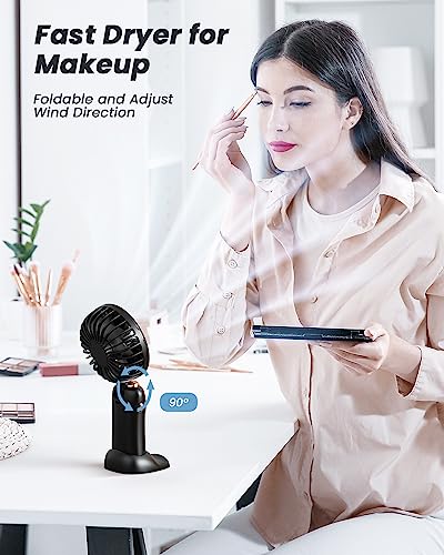 coldSky Portable Handheld Fan, 4000mAh Battery Operated 3 in 1 Multifunction Personal Travel Fan with Digital Display, 90° Foldable Desk Fan with Base, 5 Speed Lash Fan for Makeup/Office (Black)