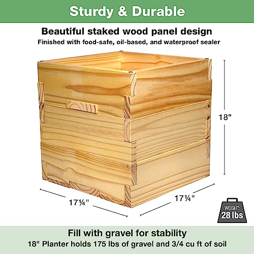 Extra Large Decorative Wooden Planter with Universal Pole Support for String Light Poles, Umbrellas, Bird Feeders. Solid Wood Outdoor Garden Patio Box for Plants or Flowers, 17"x17"x18", Natural
