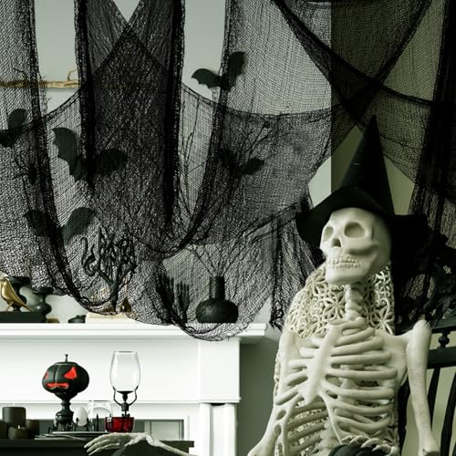 Biubee 5Pcs Halloween Black Creepy Cloth- Spooky Gauze Fabric Cloth Halloween Decorations Clearance for Haunted Horror House Halloween Party Doorway Outdoors Decoration (30" × 72")