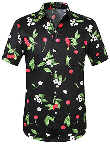 Hawaiian Shirt for Men, Summer Shirts for Men, Tropical Shirts Mens Short Sleeve Floral Casual Button Down (Medium, Black Purple)