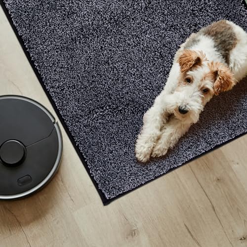 PURRUGS Easy Care Area Rug 4.5ft x 7ft, Non-Slip Washable Entryway Rug, Dog Door Mat, Pet Rug, Stain Resistant Accent Rug for Hallway, Living Room, Bedroom and Mudroom, Bluish Grey-Black