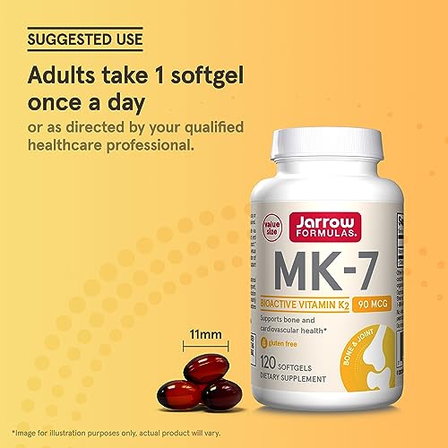 Jarrow Formulas MK-7 90 mcg - Bioactive Form of Vitamin K2 - 120 Servings (Softgels) - For Bone & Cardiovascular Health - Vitamin K2 MK-7 Dietary Supplement - K2 Vitamin Supplement MK-7 - Gluten Free