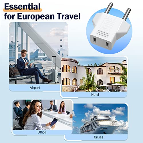 European Travel Plug Adapter, Small Travel Adapters US to Europe (Not for UK) Italy France Spain Greece, International Power Outlet Converter American to EU Travel Essentials Accessories