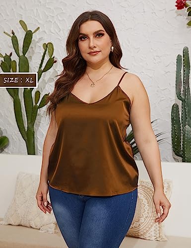 JACWERA Tank Tops for Women V Neck Silk Summer Satin Sleeveless Blouse Basic Camisole Shirts S-XXL