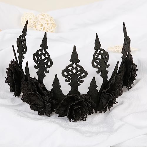 WOVOWOVO Black Rose Flower Crown for Women Girls Halloween Gothic Floral Headbands Hair Accessories Adjustable Queen Tiara Headpiece with Ribbon for Festival Party Photo Prop