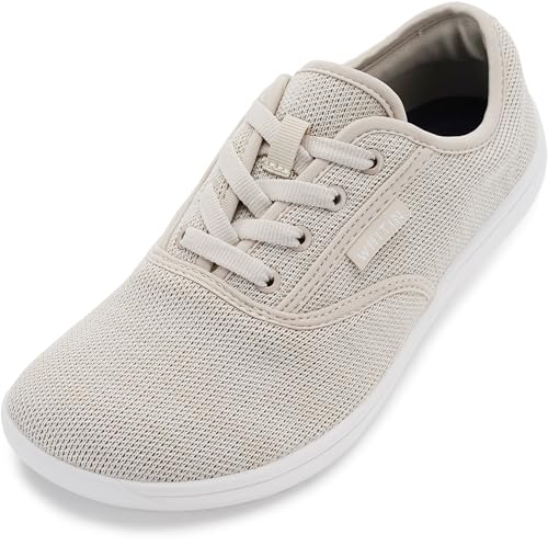 WHITIN Women's Knit Barefoot Shoes Minimalsit Wide Width Toe Box Zero Drop Sole Sneakers Minimus Size 6 6W Flat Road Running Gym Tennis Beige 36