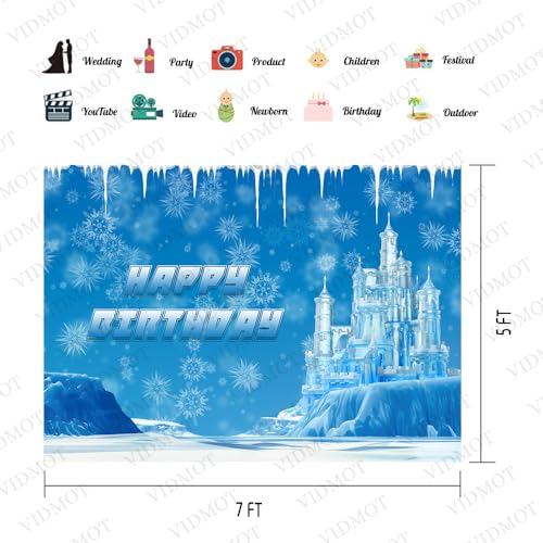 VIDMOT Ice Snow Castle Backdrop 7x5ft Happy Birthday Backdrop for Kids Little Prince Little Princess Birthday Party Cake Table Decoration Banner Portrait Photo Booth Photography Props BJXPVV640