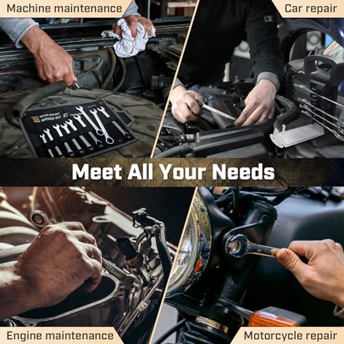ironcube Ratcheting Wrench Set, 5-Piece, Metric 10mm to 15mm, Chrome Vanadium Steel, 72 Tooth Gear with Storage Rack