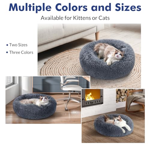 rabbitgoo Cat Beds for Indoor Cats, 20 inches Cat Bed Machine Washable, Fluffy Round Pet Bed Non-Slip, Calming Soft Plush Donut Cuddler Cushion Self Warming for Small Dogs Kittens, Dark Grey, Medium