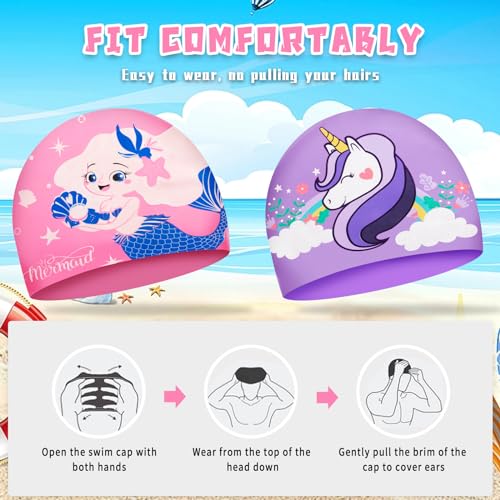 KFFPET Swim Cap for Women, Silicone Adult Swimming Caps for Long Hair and Short Hair, Waterproof Comfy Bathing Cap Swimming Hats for Womens Men