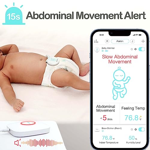 Sense-U Smart Baby Monitor Pro(Long Range)+2K PTZ Camera: Track Abdominal Movement with Arousal Vibration, Rollover, Feeling Temp, 2K Video, Background Sound & Motion Detection, No Monthly Fee