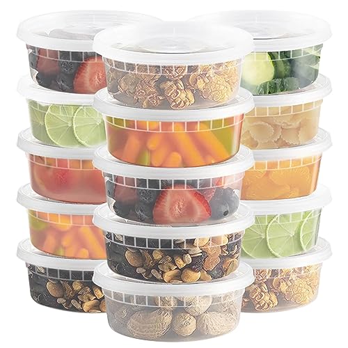 YUESING 50 Pack 8oz Deli Containers with Lids Food Storage Containers Plastic Deli Containers with Lids, Slime, Soup, Meal Prep Containers | BPA Free | Stackable | Leakproof | Dishwasher/Freezer Safe