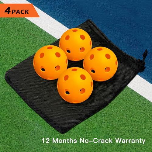 Warping Point Indoor Pickleball Balls, 4 Pack 26 Holes Orange PickleBalls with Mesh Bag, Meet USAPA Specifications, High Bounce Durable Practice Pickle Ball for Beginners Intermediate Player