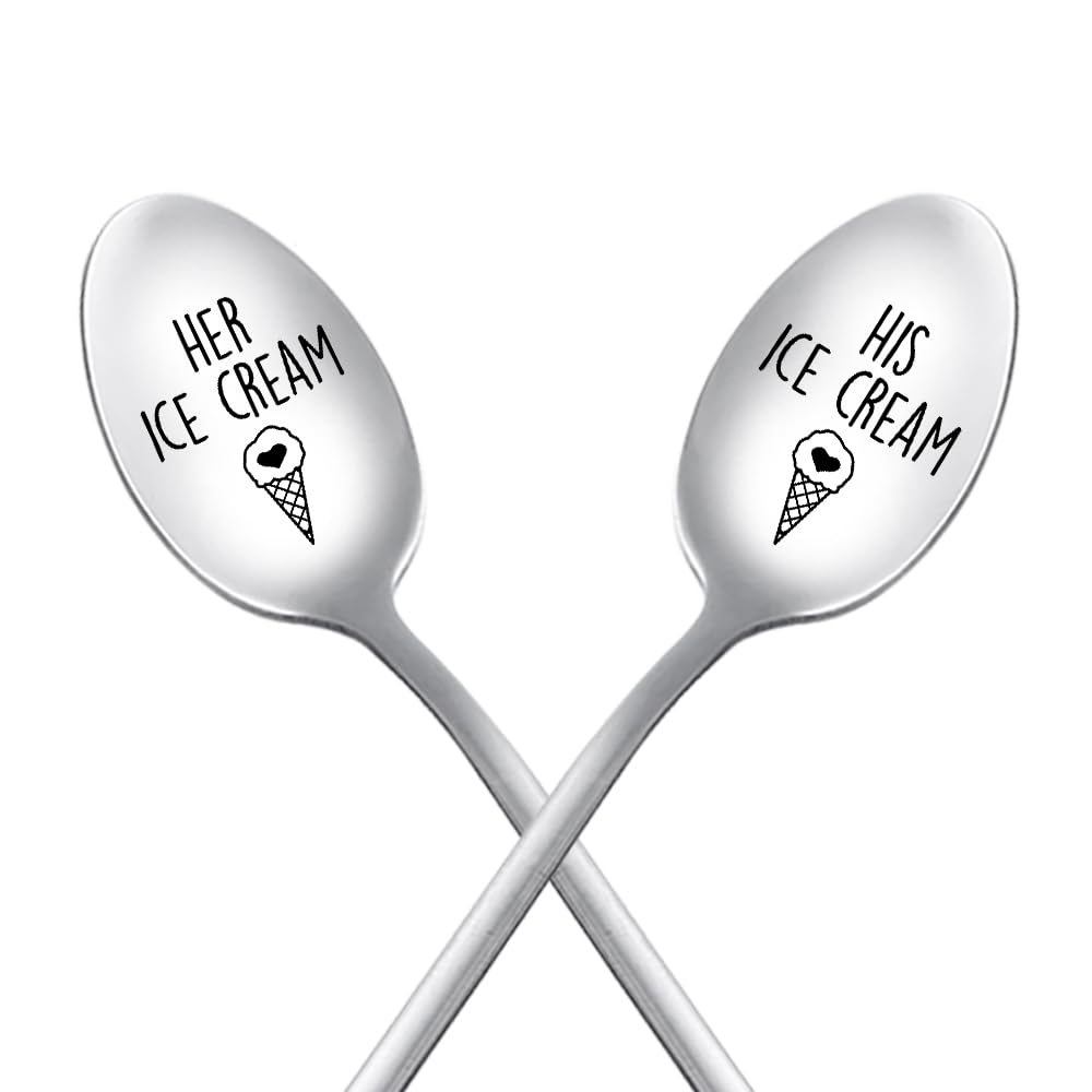 Funny Couple Gifts Spoon for Him and Her Wedding Gifts for Husband Anniversary Day Gift for Her Wife Girlfriend Birthday Gifts from Boyfriend Christmas Gifts for Ice Cream Lovers Bday Gift Ideas