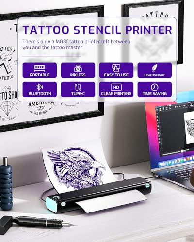 Phomemo M08F Wireless Tattoo Stencil Printer, Stencil Printer for Tattooing, Thermal Tattoo Printer for Tattoo Artists & Beginners,Compatible with Tablet,Smartphone & PC, Black