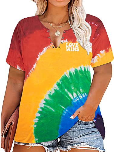 Plus Size Gay Pride Shirt Women Rainbow LGBTQ Equality Tie Dye Tees Love Wins Lesbian Short Sleeve Casual Tee Tops