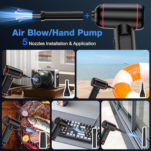 Compressed Air Duster, 3 in 1 Cordless Electric Air Duster, Vacuum & Inflate Swimming Ring, 3 Gear Adjustable 100,000RPM Wireless Handheld Mini Car Vacuum Cleaner & Keyboard Air Blower with LED Light