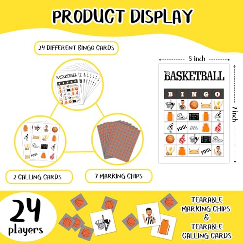 Qssfdgg Basketball Bingo Cards, 24 Player Basketball Party Bingo Game for Family Adult, Sport Party Favor, Large Group Party Celebration Activity -09