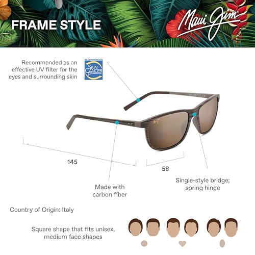 Maui Jim Men's and Women's Lele Kawa Polarized Classic Sunglasses, Brown Stripe/HCL® Bronze, Medium