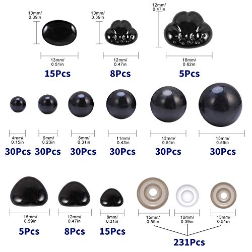 Safety Eyes and Noses, 172Pcs Large Safety Eyes for Amigurumi with Washers for Crochet/Dolls/Stuffed Animal(Black)