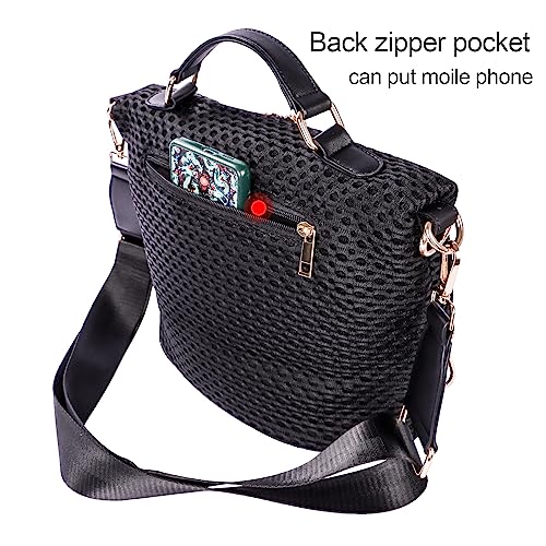 PAKFIEKS Splashproof Nylon Crossbody Bag for Women Anti-theft Purse Shopping Tote Bag Lightweight Shoulder Bag (Black)