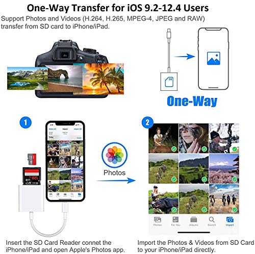 SD Card Reader for iPhone iPad, Apple MFi Certified iPhone SD/Micro SD Card Reader Adapter Cable with Dual Slots for SLR Cameras, Trail Game Camera Viewer, Memory Card Reader for iPhone, Plug and Play