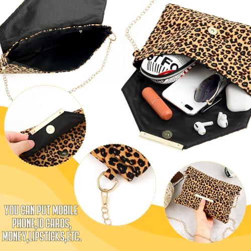 Sotiff 5 Pcs Women Leopard Purse Leopard Jewelry Set Necklaces Clutch Earring Leather Wrap Bracelets Long Tassel Pendant(Classic)