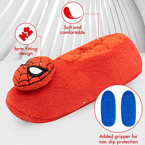 Marvel Spider-Man Fuzzy House Slippers and Socks for Kids, Grippers, 2-Pack Red and Blue Kids Socks