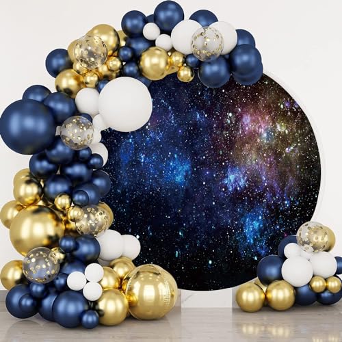 YongFoto 3ft Mysterious Universe Galaxy Round Backdrop Cover Outer Space Starry Sky Abstract Nebula Circle Photography Background Boy Girl Birthday Party Newborn Baby Shower Kids Portrait Photo Prop