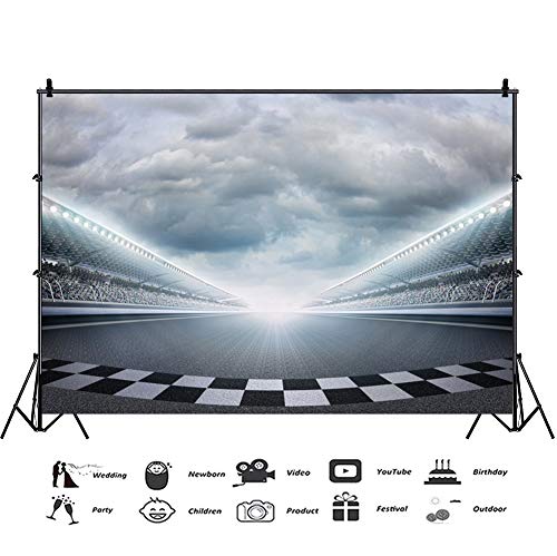 CSFOTO Polyester 5x3ft Finish Line Race Track Backdrops for Photography Car Racing Backgrounds Sports Car Backdrop for Birthday Party Bleachers Auto Motorsport Competition Champion Backdrop