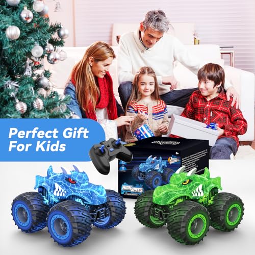 AUUGUU Remote Control Car, 2.4GHz Monster Trucks Toys with Light Spray, Brithday Gift for Kids 3 4 5 6 7 8, All Terrain RC Cars, Toddler Toys for Boys Girls 3+ Year Old