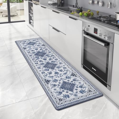 ASPMIZ Blue Boho Kitchen Runner Rug, Bohemian Geometry Kitchen Mats for Floor Cushioned Anti Fatigue, Waterproof Non-Slip Kitchen Mats and Rugs, Farmhouse Runner Rug for Hallway, Kitchen, 18 x 60 Inch