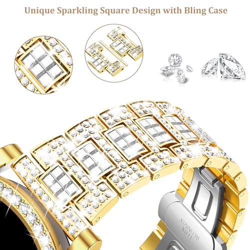 Mesime Compatible for Apple Watch Band with Screen Protector Case, Jewelry Replacement Bands 45mm 44mm 42mm 41mm 40 mm 38mm 2 Pack Bling Protective Cover for iWatch Series 9/8/7/6/5/4/3/2/1/SE Women