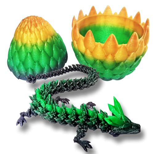 Qxbuhe 12inch 3D Printed Dragon Egg,Mystery Crystal Dragon Fidget Toys,Articulated Dragon,Home Desk Decor Easter Surprise Dinosaur Eggs,Adults Fidget Toys for Autism/ADHD (Black Red)