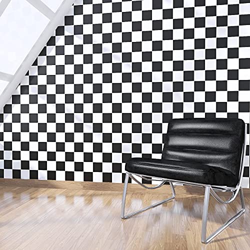 Decotalk Checkered Peel and Stick Wallpaper for Kitchen Backsplash Wall Paper Black and White Checkerboard Decor for Wall Cabinets Bathroom Removable Contact Paper Checkered Stick on Tile 120x12 Inch