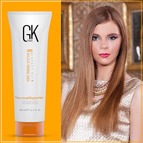 GK HAIR Global Keratin ThermalStyleHer Hair Cream (3.4 Fl Oz/100ml) - Thermal Styling Blow Dry Heat Protectant Cream - Anti Frizz Damage Protection Styling Cream for All Hair Types