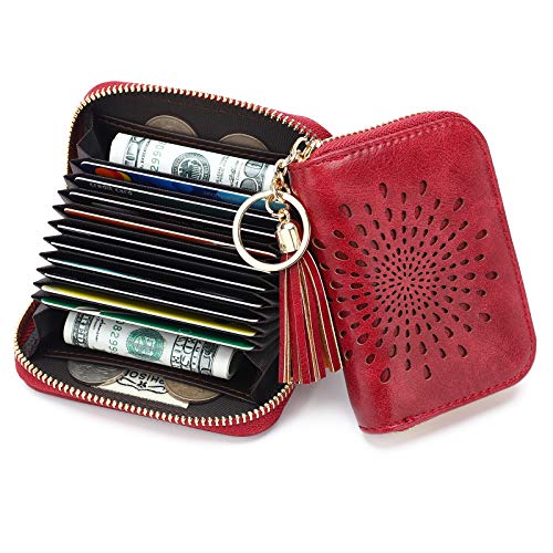 APHISON RFID Credit Card Holder Zipper Card Case Keychain Small Wallet for Women 1942-2 PINK