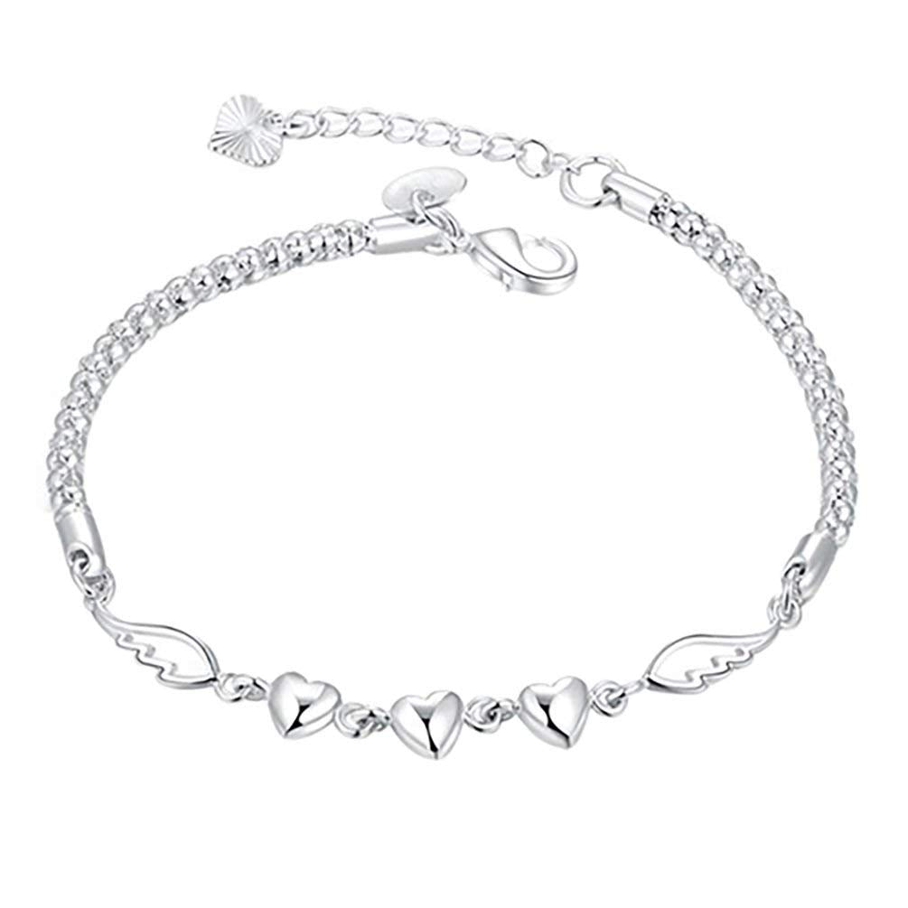 Women's 925 Sterling Silver Charm Love Heart Wings Bracelet Cuff Bangle Jewelry Useful and Fashion