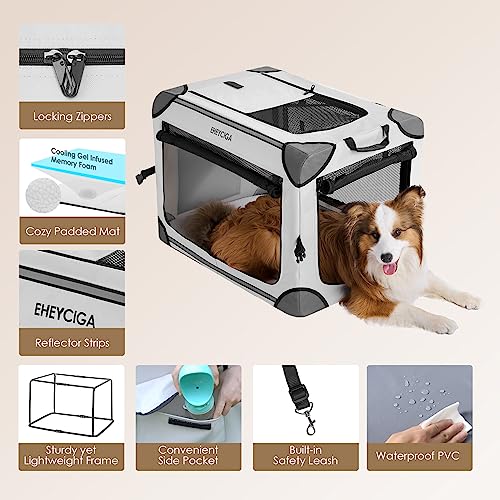 EHEYCIGA Collapsible Dog Crate 26 Inches, Soft Portable Dog Crate for Small Dogs, Travel Dog Kennel Indoor & Outside, Foldable Dog Crate with 4-Door Mesh Windows