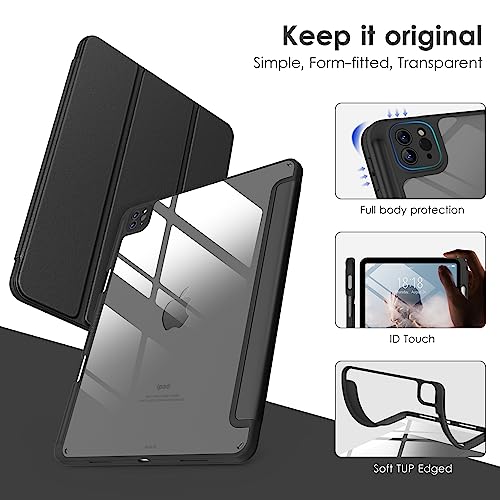 DTTOCASE for iPad Pro 11 Inch 4th/3rd/2nd/1st Generation Case, iPad Air 11-inch / 5th / 4th Generation Case with Clear Back,Pencil Holder,Auto Sleep/Wake,Camera Protection,Pink