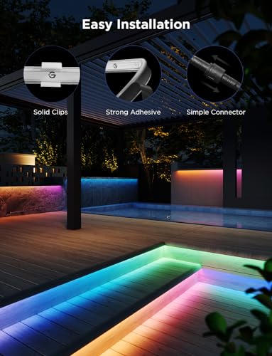 Govee Outdoor LED Strip Lights, 32.8ft Smart Outdoor Lights Work with Alexa and Google Assistant, App Control, IP65 Waterproof, RGBIC Outdoor Lights for Patio, Eave, Halloween Decorations