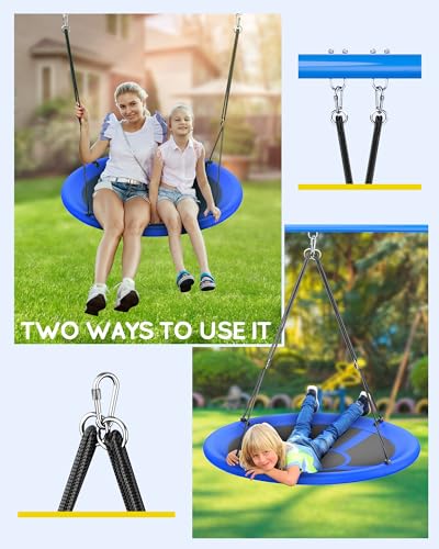 43" Saucer Tree Swing for Kids Adult, 700lbs Weight Capacity, Waterproof Flying Saucer Swing with Adjustable Hanging Straps, Swing Seats for Backyard Outdoor Indoor Playground, Blue