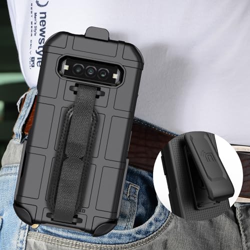 Case + Hand Strap + Holster Combo for Kyocera DuraForce Pro 3 Phone, Nakedcellphone Special Ops Armor Rugged Shield Protective Cover and [Rotating Ratchet] Belt Clip Holder - Black